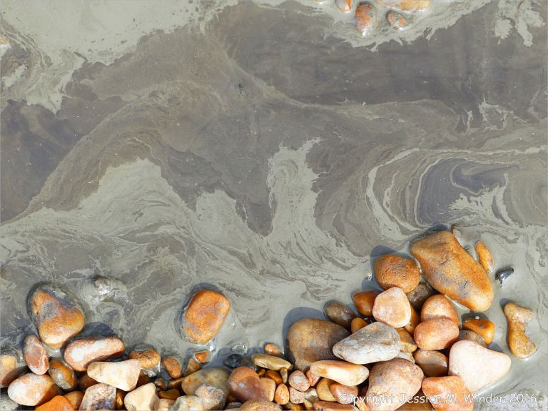 Patterns in liquid mud on the seashore