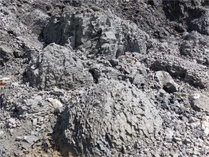 Natural fracture patterns in beach boulders at Charmouth on the World Heritage Jurassic Coast in Dorset, England.