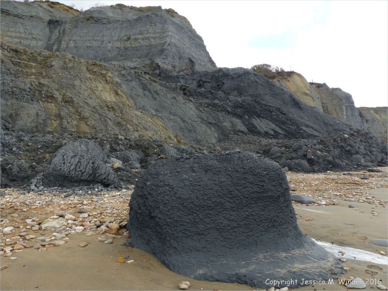 Beach boulders at Charmouth on the World Heritage Jurassic Coast in Dorset, England.