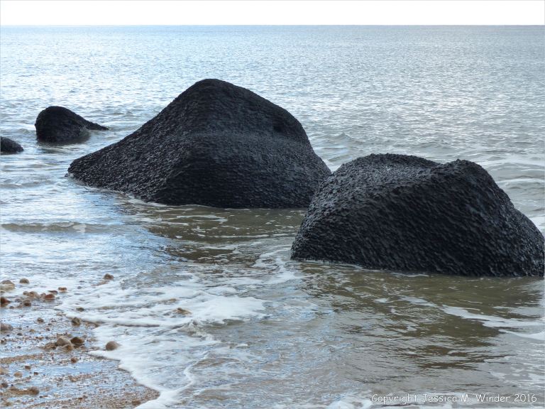 Beach boulders at Charmouth on the World Heritage Jurassic Coast in Dorset, England.