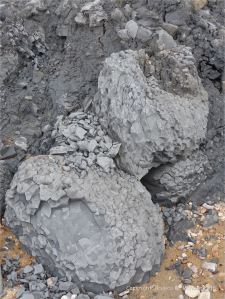 Natural fracture patterns in beach boulders at Charmouth on the World Heritage Jurassic Coast in Dorset, England.
