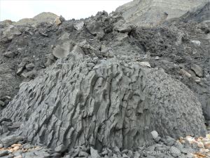 Natural fracture patterns in beach boulders at Charmouth on the World Heritage Jurassic Coast in Dorset, England.