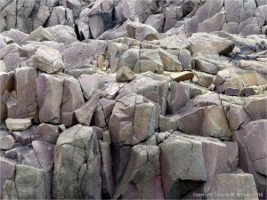 Detail of columnar fracturing in North Mountain Basalt of Jurassic age at Cap d'Or in Nova Scotia, Canada.