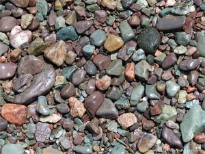 Multi-coloured pebbles on the beach to the east of Partridge Island