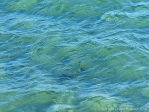 Texture and pattern of blue sea water over a yellow sandy shore