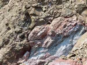 Close-up of the contact between the Jurassic North Mountain Basalt and the Triassic to Jurassic Partridge Island Member of the Blomidon Formation