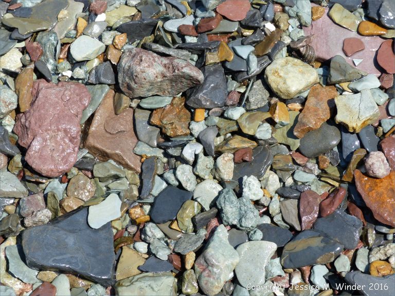 Broken rocks on the beach at Clarke Head, Nova Scotia, Canada.