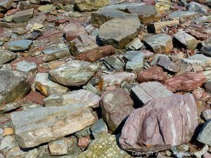 Broken rocks on the beach at Clarke Head, Nova Scotia, Canada.