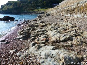 Metamorphic rocks on the shore of Havelet Bay