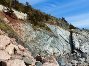 Phyllite rock face on the Cabot Trail in Cape Breton Island