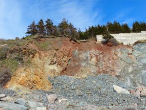 Colour, texture. and pattern in the rock face at Presqu'ile close to the fault on the Cabot Trail in Cape Breton Island