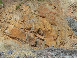 Colour, texture. and pattern in the rock face at Presqu'ile close to the fault on the Cabot Trail in Cape Breton Island