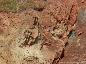 Colour, texture. and pattern in the rock face at Presqu'ile close to the fault on the Cabot Trail in Cape Breton Island