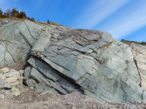 Phyllite rock face on the Cabot Trail in Cape Breton Island