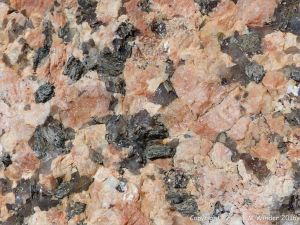 Close-up of texture and pattern in Devonian plutonic rocks used as rip-rap at White Point Harbour in Cape Breton Island, Nova Scotia, Canada.