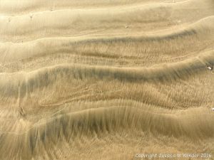 Natural patterns left by the ebbing tide on a sandy beach