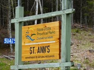 Roadside sign for St Ann's Provincial Park