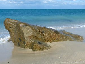 Rocky outcrop of Herm Granodiorite with xenoliths