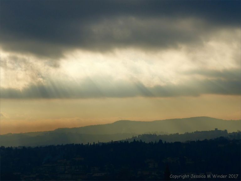 Vista of hazy hills in Tuscany