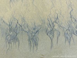 Natural abstract art showing dendritic drainage patterns in sand on the beach