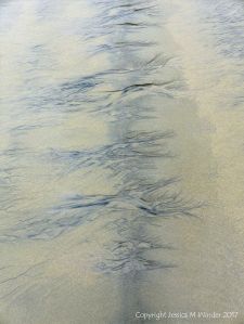 Natural abstract art showing dendritic drainage patterns in sand on the beach