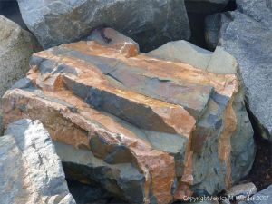 Striped boulder on the beach at Rousse Point
