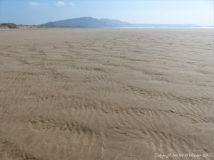 View looking south showing ripples in the sand at Rhossili Bay