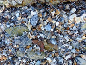 Close-up of a gabion sea defence structure