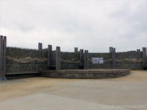 The Deck at Dead Man's Corner made with pebble-filled gabions