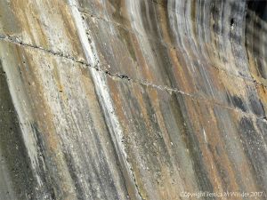 Natural pattern of stripes on an old concrete sea wall