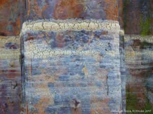 Dried seafoam on rusty iron