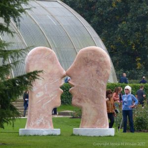 Two heads sculpture at Kew Gardens