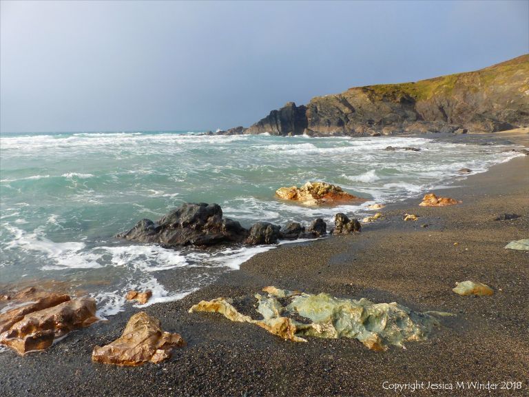 View looking north at Polurrian Cove in Cornwall
