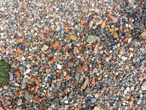 Composition of an urban riverside beach