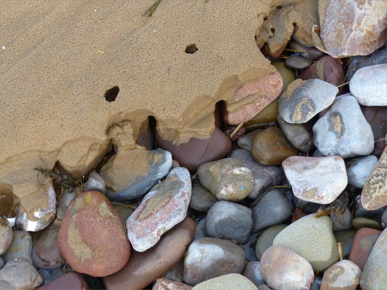 Beach pebbles covered with sand