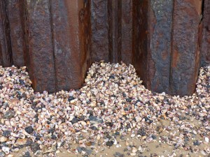 Seashell drift with slag and clinker