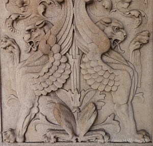 Stone carving of mythical beasts