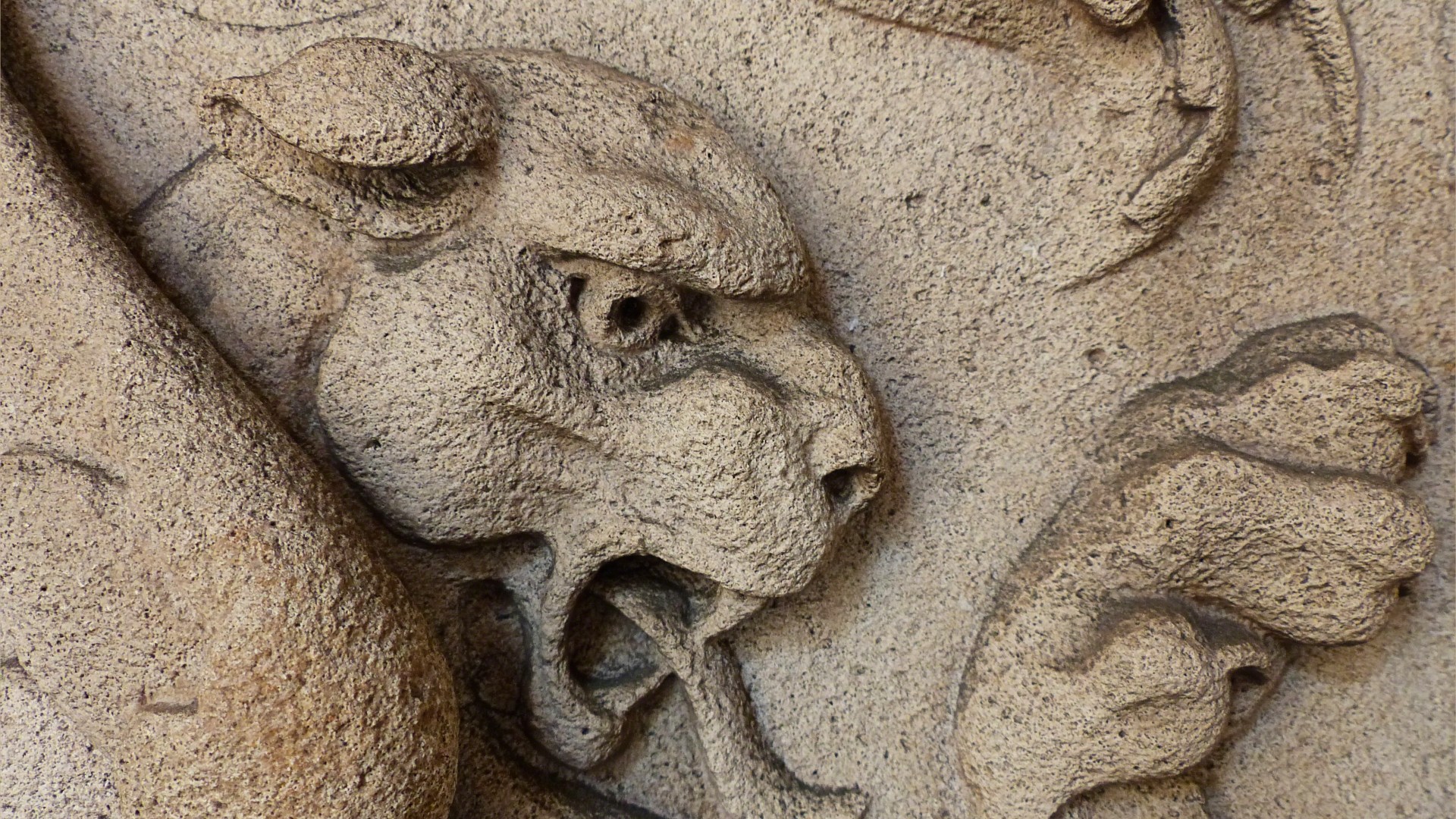 Stone carving of a mythical beast