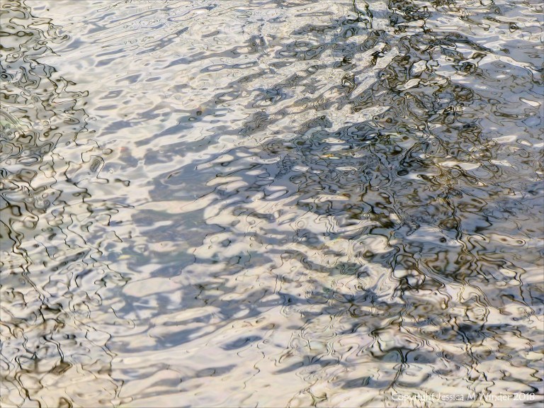 Silvery natural patterns on the surface of flowing water