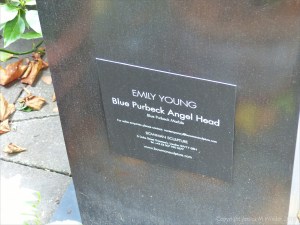 Plinth label for Emily Young sculpture