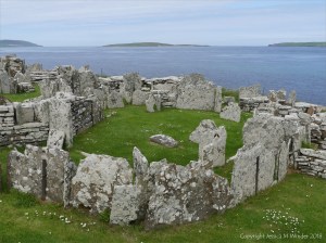 Broch of Gurness archaeological remains in Orkney constructed with Stromness Flagstone 2000 years ago
