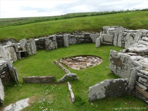 Broch of Gurness archaeological remains in Orkney constructed with Stromness Flagstone 2000 years ago