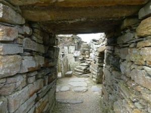 Broch of Gurness archaeological remains in Orkney constructed with Stromness Flagstone 2000 years ago
