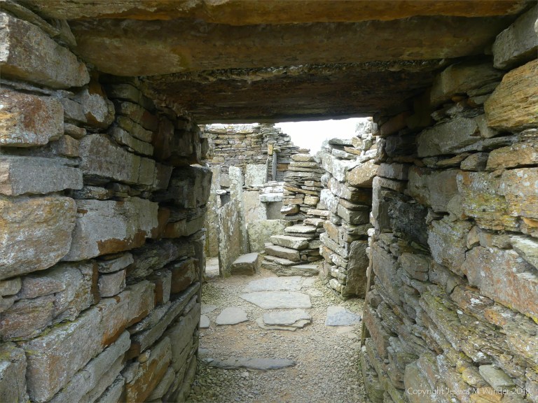 Broch of Gurness archaeological remains in Orkney constructed with Stromness Flagstone 2000 years ago