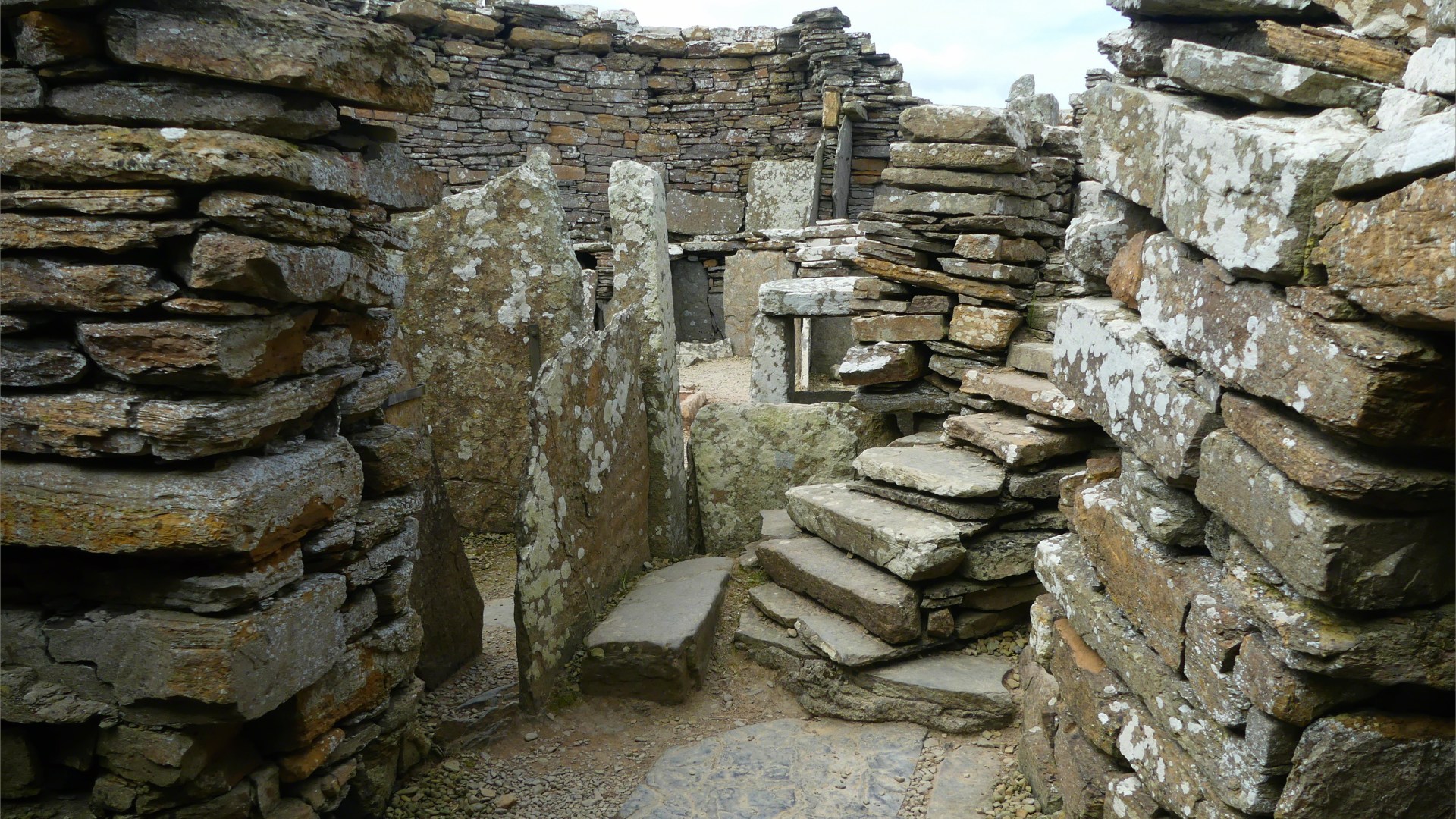 Broch of Gurness archaeological remains in Orkney constructed with Stromness Flagstone 2000 years ago