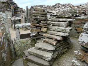 Broch of Gurness archaeological remains in Orkney constructed with Stromness Flagstone 2000 years ago