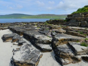 Stepped rock strata at Point of Hellia in Orkney