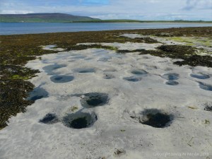 Strange sandy hollows on the seashore at Grit Ness