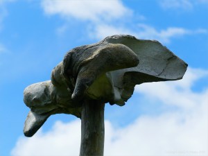 Whale bone on a pole at Dingieshowe Bay