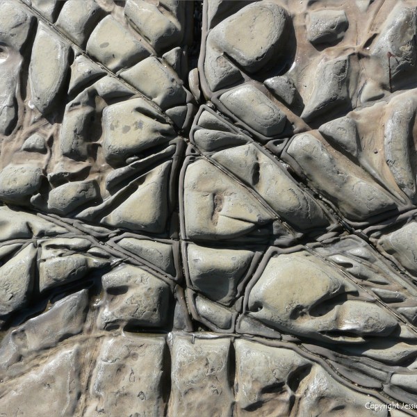 Natural pattern of cracks and crevices in a rock platform